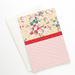 Carte en papier japonais - Jaune clair, Rouge et Rose - M735 et M475